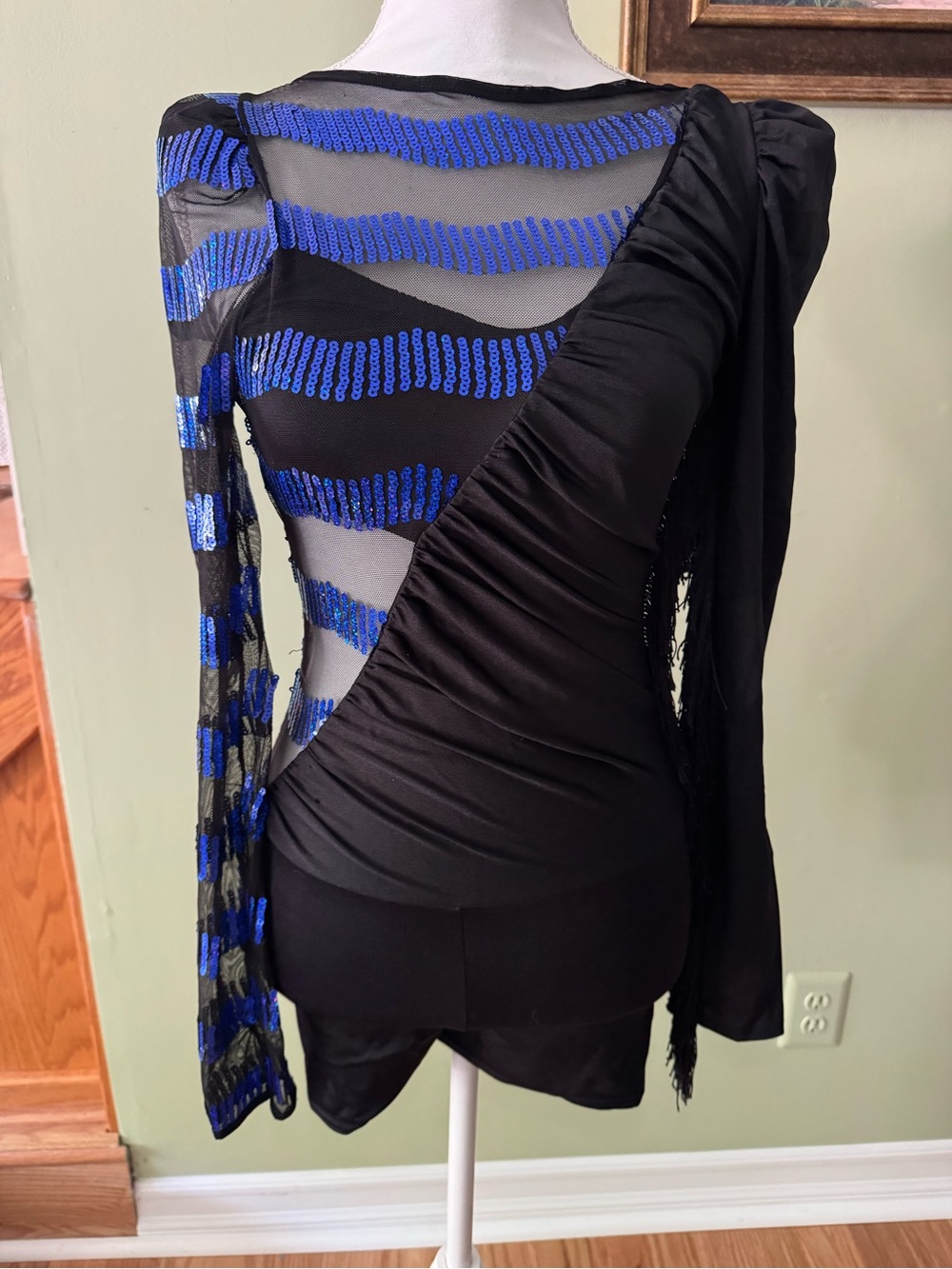 Kelle Black & Royal Blue Sequin Mesh Draped costume - Adult Small